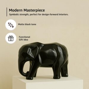 Amazon Basics Bold Geometric Elephant Statue | A Modern Masterpiece for Your Space | Statement Décor with a Contemporary Edge – Pack of 1, Black