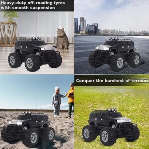 Popsugar Off Roader Rechargeable Remote Control Car | Monster Truck with 4 Headlight Modes | Lithium Battery | C-Type Charging | Remote Control Car for Kids | Made in India, Black Mat